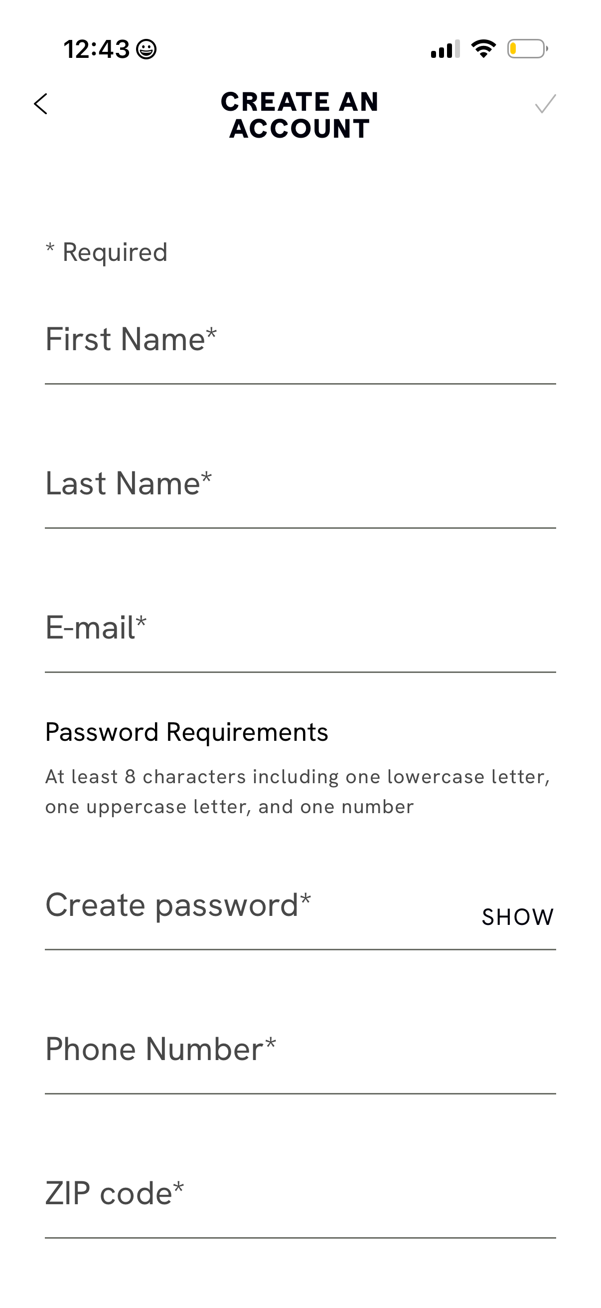 cava signup screenshot